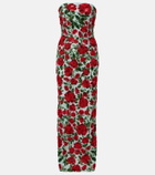 Là Fuori Crimson Rose sequined gown