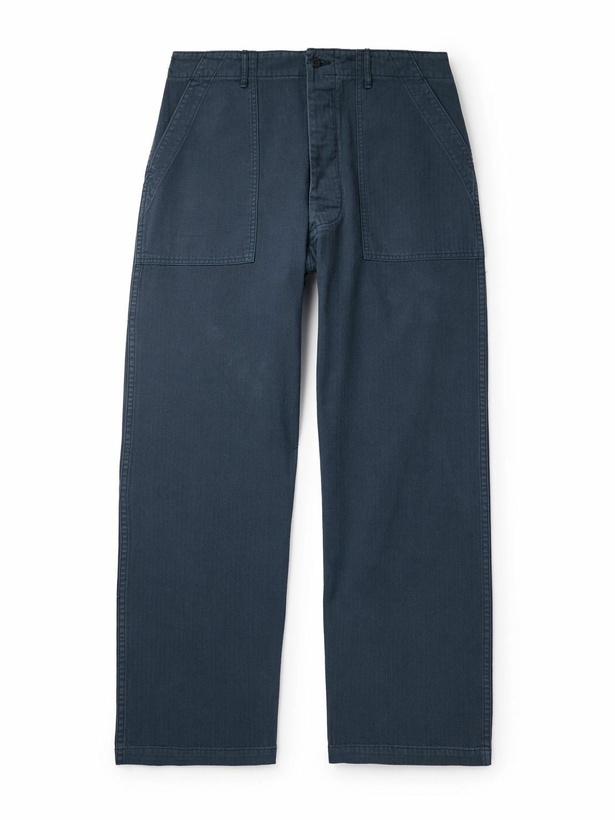 Photo: OrSlow - Straight-Leg Herringbone Cotton Trousers - Blue