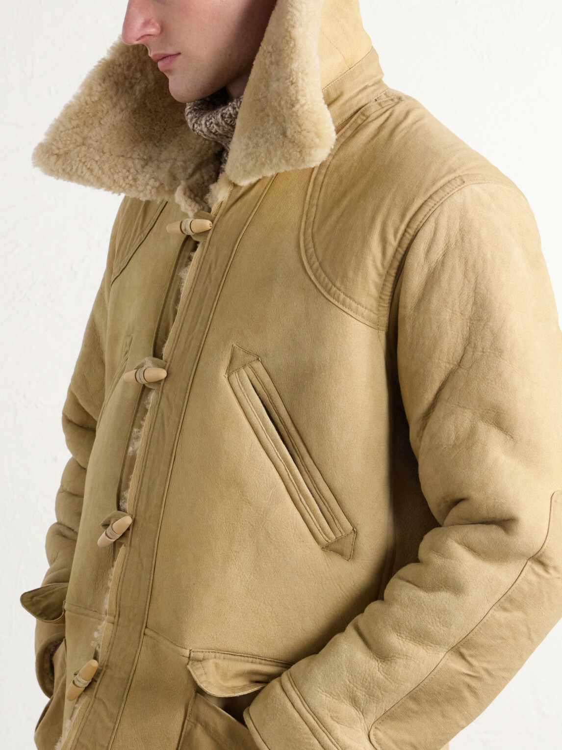 RRL - Canvas-Trimmed Shearling Jacket - Neutrals