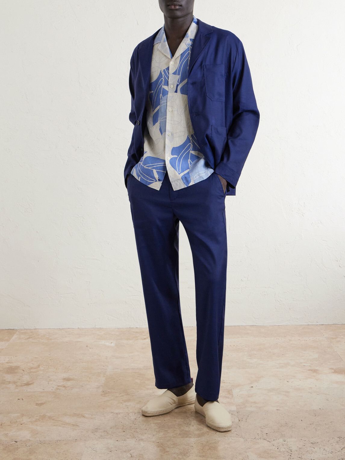 Frescobol Carioca - Roberto Camp-Collar Printed Linen Shirt - Blue
