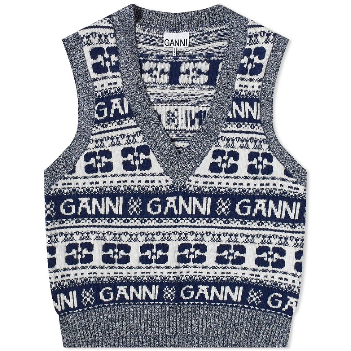 Photo: GANNI Women's Logo Wool Mix Vest in Sky Captain