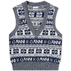 GANNI Women's Logo Wool Mix Vest in Sky Captain
