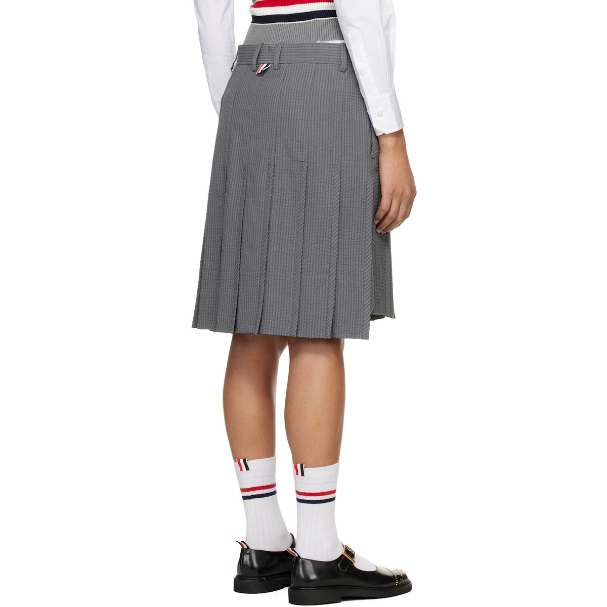 Thom Browne Gray Wool Seersucker Pleated Low Rise Miniskirt