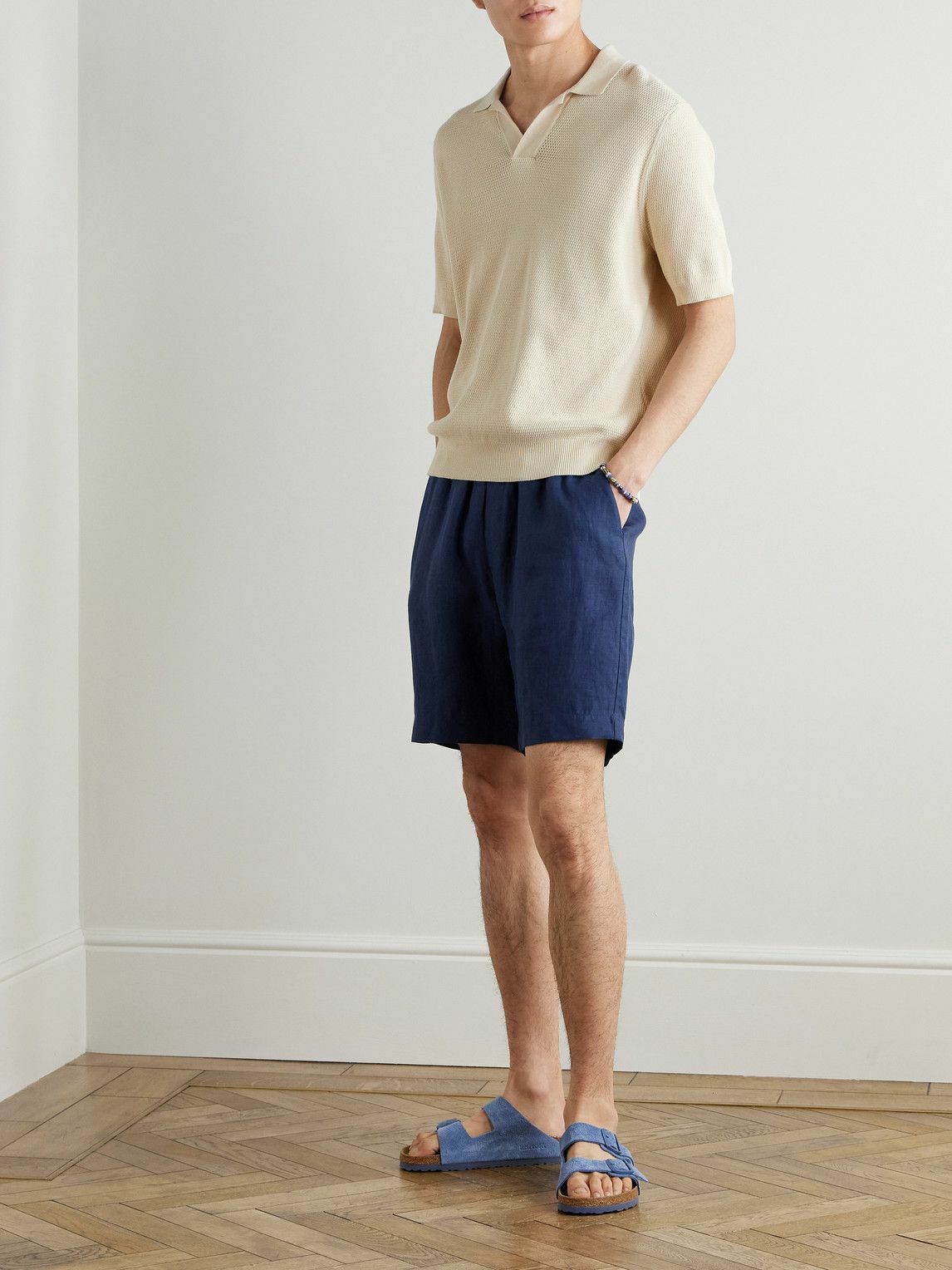 Sunspel - Straight-Leg Linen Shorts - Blue