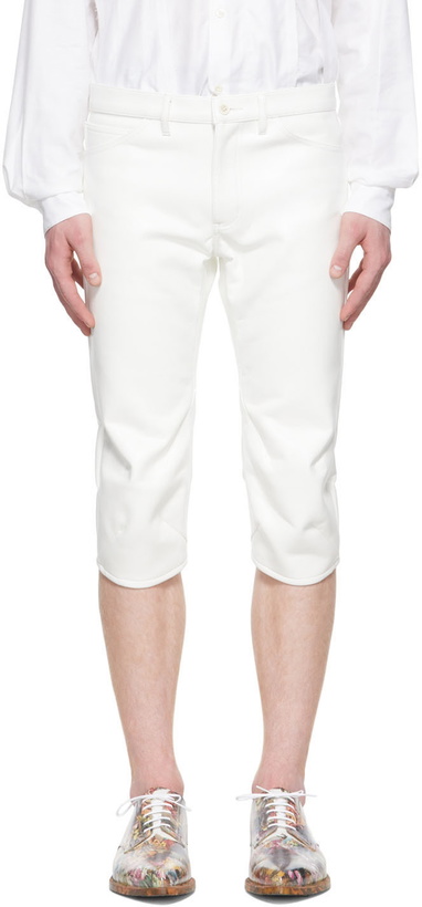 Photo: Comme des Garçons Homme Plus White Faux-Leather Trousers