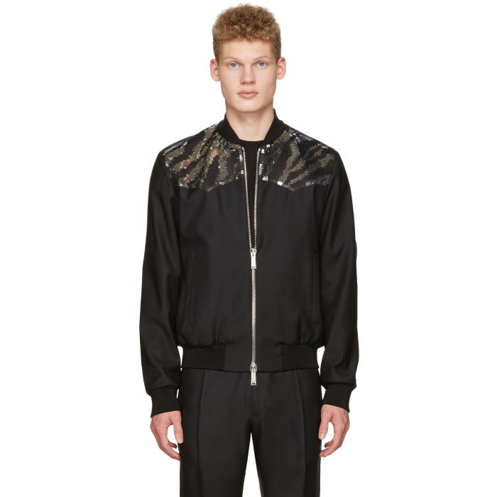 Photo: Dsquared2 Black Embroidered Sequin Bomber Jacket