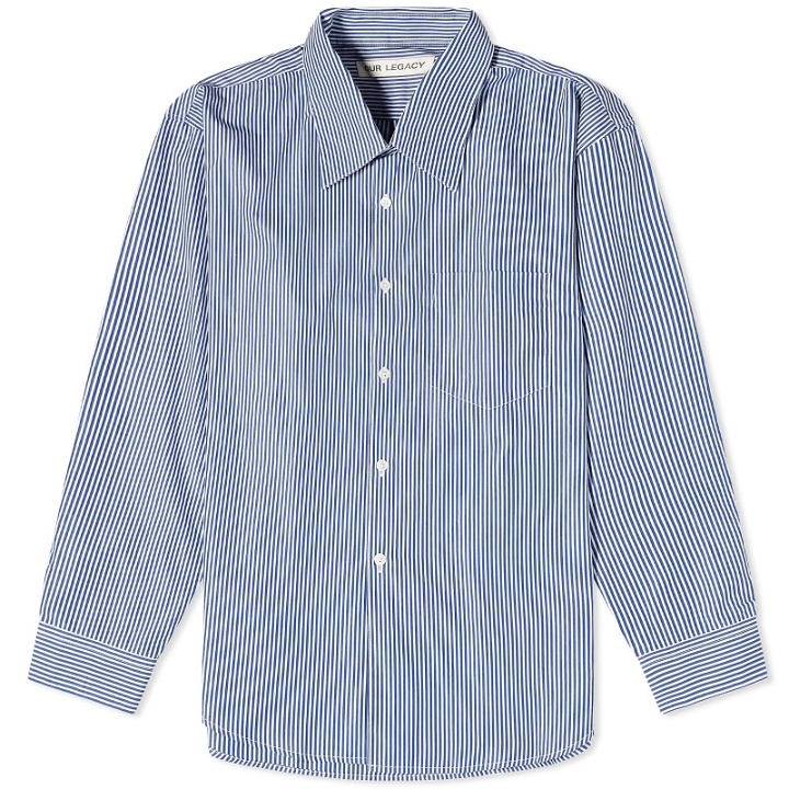Photo: Our Legacy Men's Coco 70s Shirt in Blue Mid Mgmt Stripe