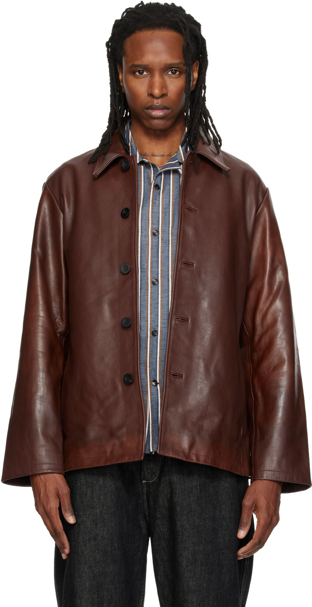 Studio Nicholson - Piston Leather Bomber Jacket - Black Studio