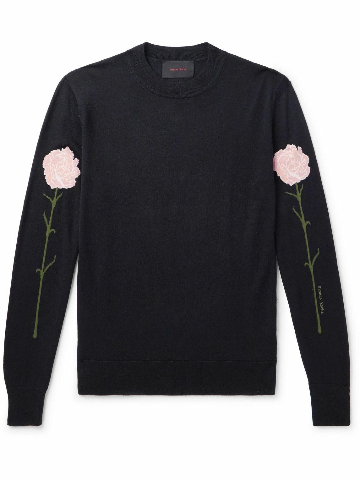 Simone Rocha - Carnation Intarsia Wool and Silk-Blend Sweater - Black