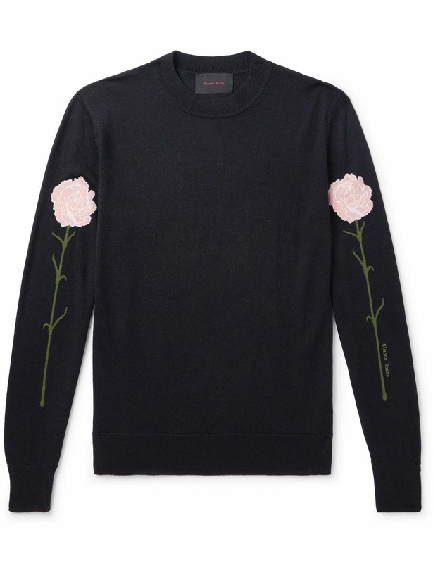 Photo: Simone Rocha - Carnation Intarsia Wool and Silk-Blend Sweater - Black
