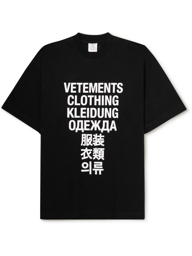 Photo: VETEMENTS - Oversized Printed Cotton-Jersey T-Shirt - Black