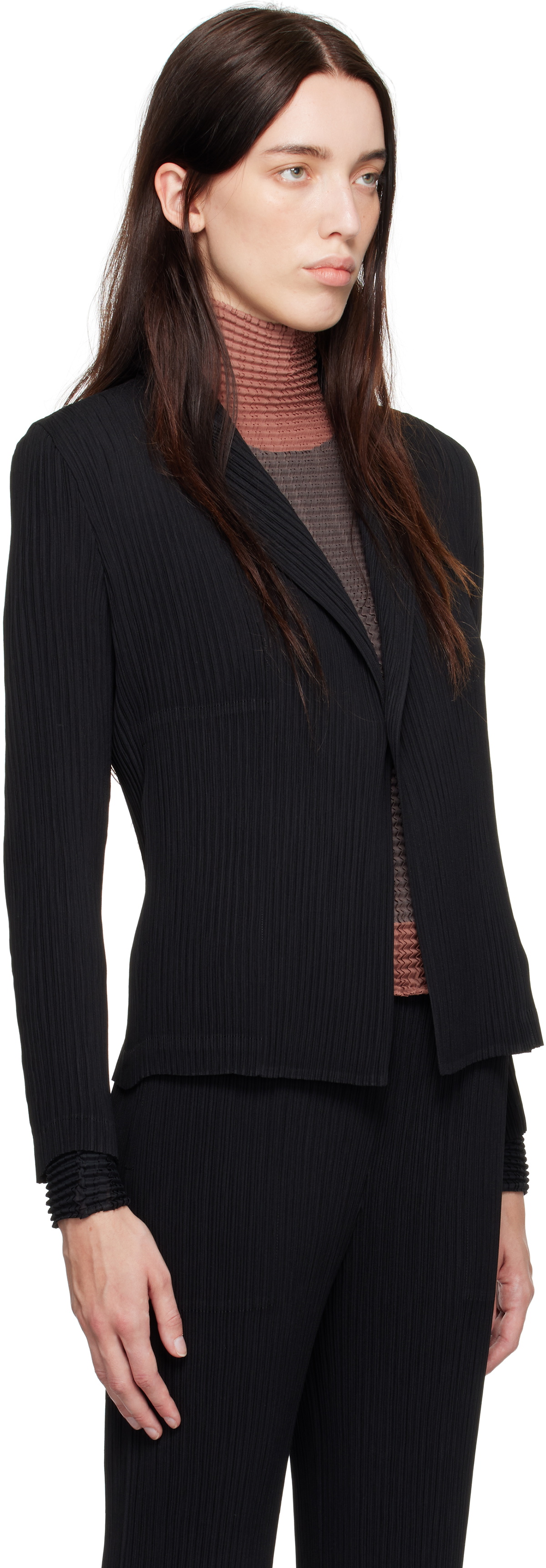 ISSEY MIYAKE Black Hatching Pleats Blazer Issey Miyake Men