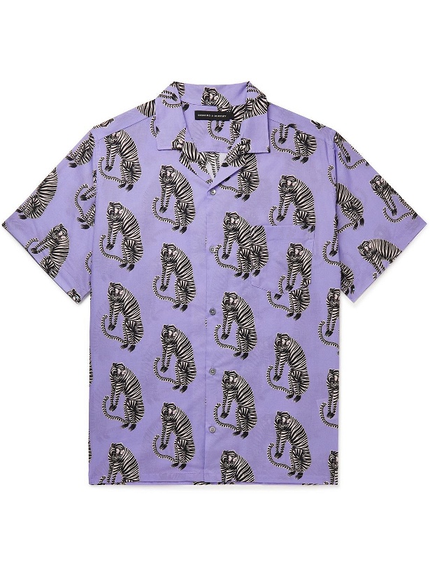 Photo: Desmond & Dempsey - Tiger Camp-Collar Printed Organic Cotton-Poplin Pyjama Shirt - Purple