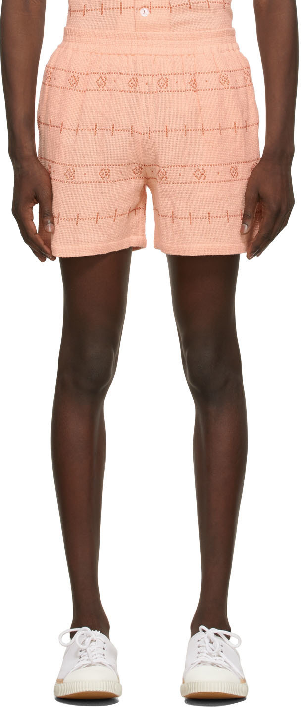 HARAGO Pink Open Woven Cotton Lines Shorts