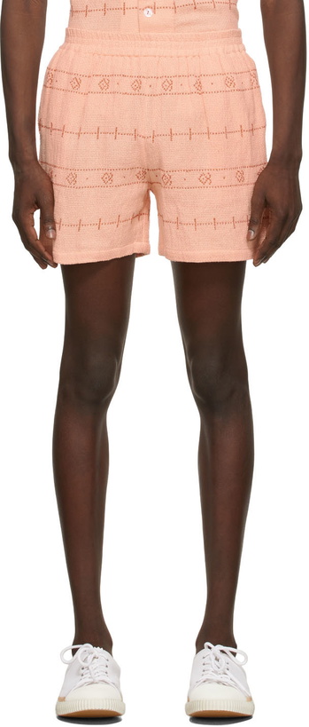 Photo: HARAGO Pink Open Woven Cotton Lines Shorts