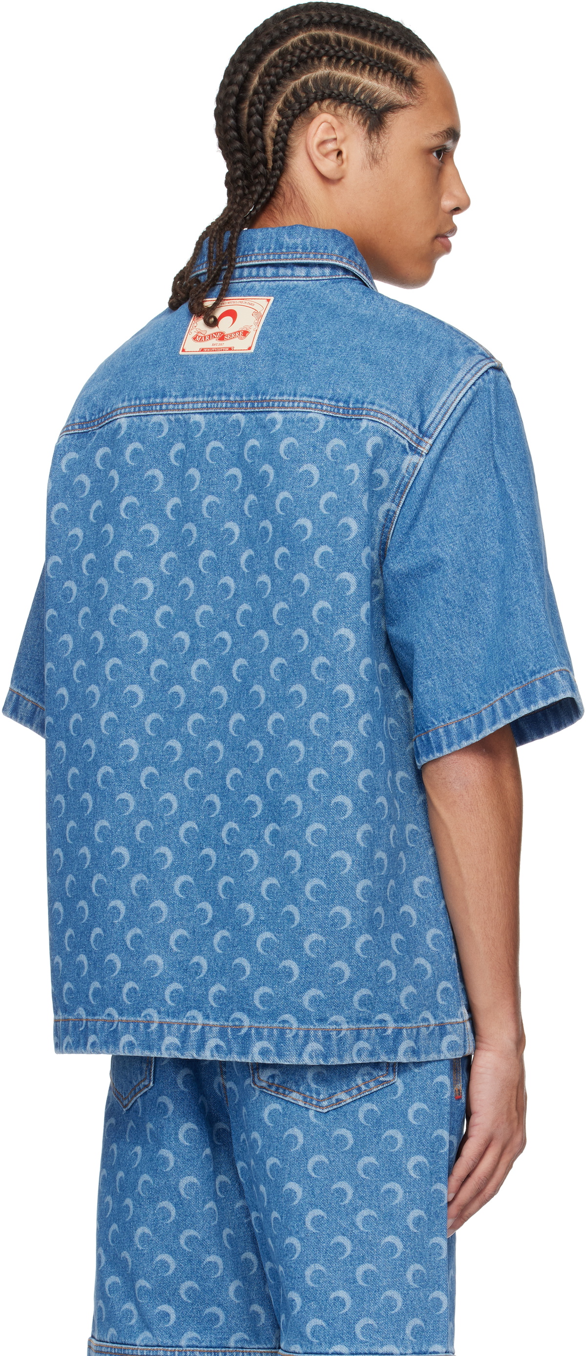 Marine Serre Blue Moon Laser Workwear Denim Shirt