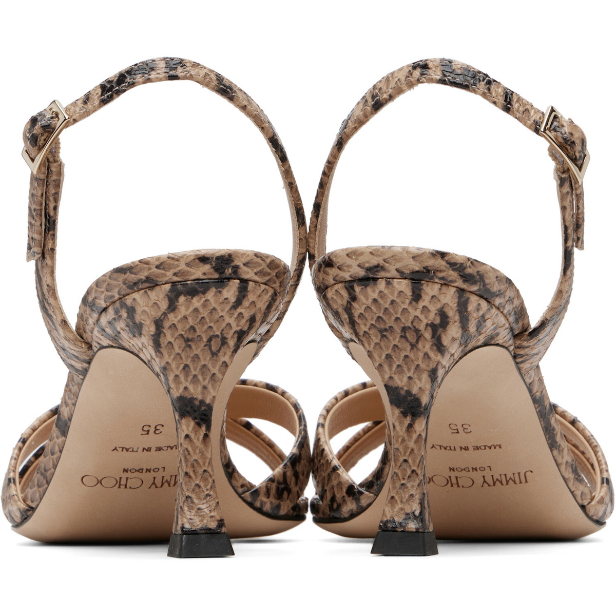 Jimmy Choo Taupe Elsy 70 Kigali Snake Printed Heeled Sandals