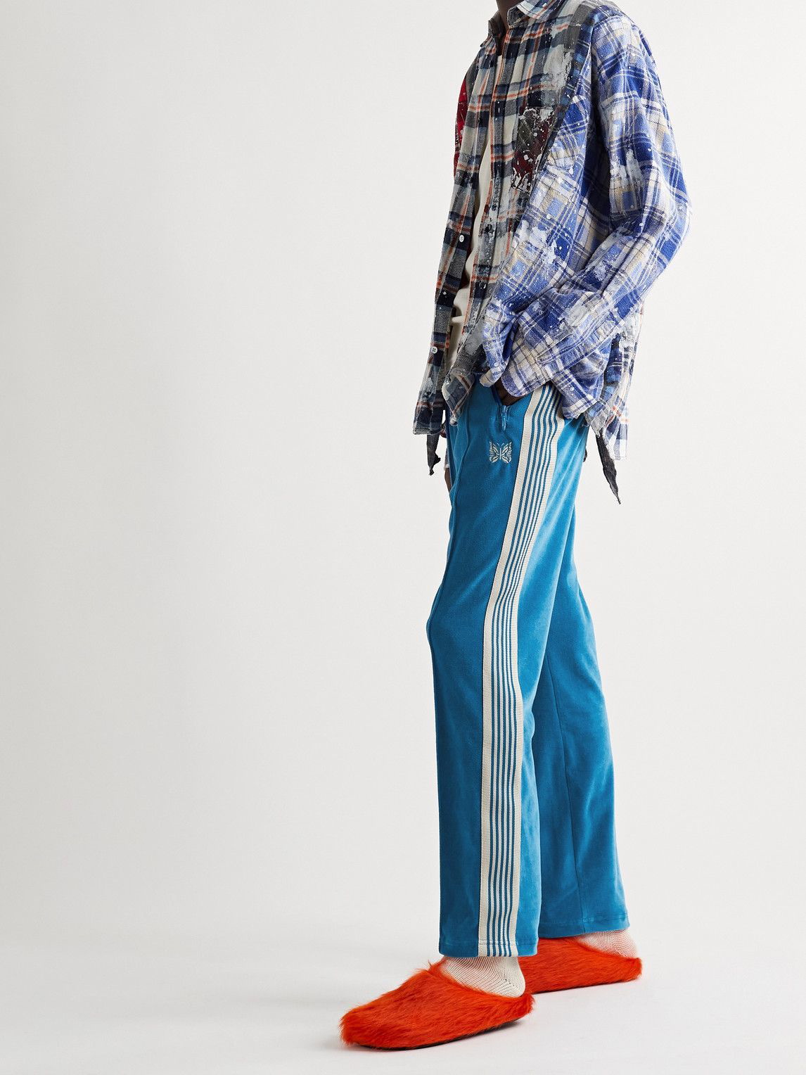 Quality Embroidered Needles Track Pants Classic Stripe Trousers