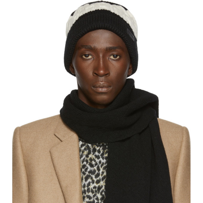 Photo: Saint Laurent Black and Off-White Big Twisted Knit Beanie
