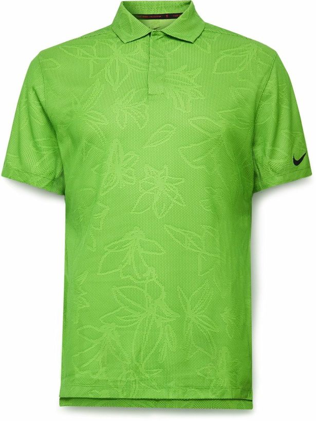 Photo: Nike Golf - Tiger Woods Floral-Jacquard Dri-FIT ADV Golf Polo Shirt - Green