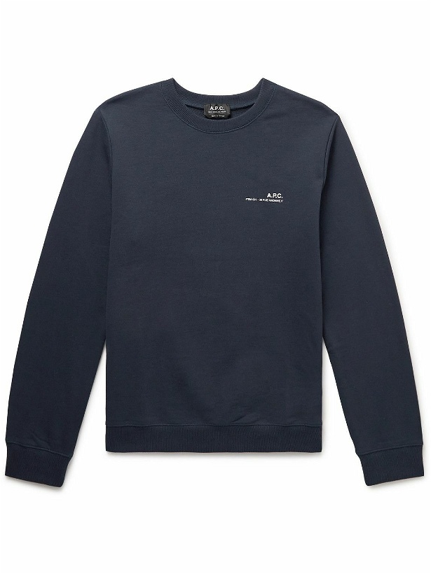 Photo: A.P.C. - Item Logo-Print Cotton-Jersey Sweatshirt - Blue