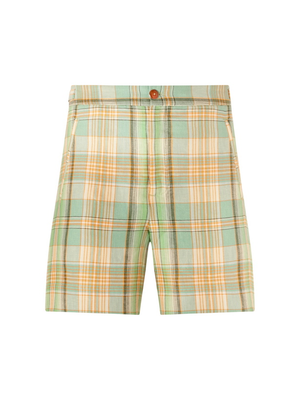 Photo: God's True Cashmere - Straight-Leg Checked Linen Shorts - Green