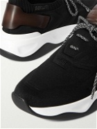 Berluti - Shadow Venezia Leather-Trimmed Stretch-Knit Sneakers - Black