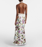 Là Fuori Luminous Flounce embellished floral gown