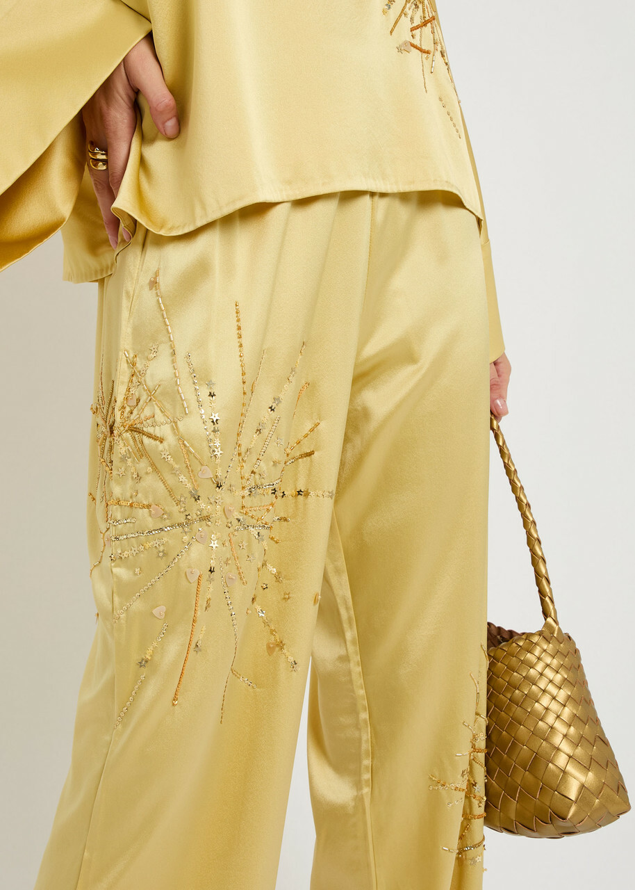 Bernadette Louis Embellished Stretch-silk Trousers Yellow