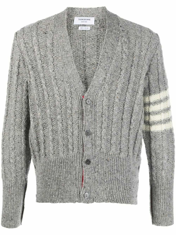 Photo: THOM BROWNE - 4-bar Cable Knit Wool Cardigan