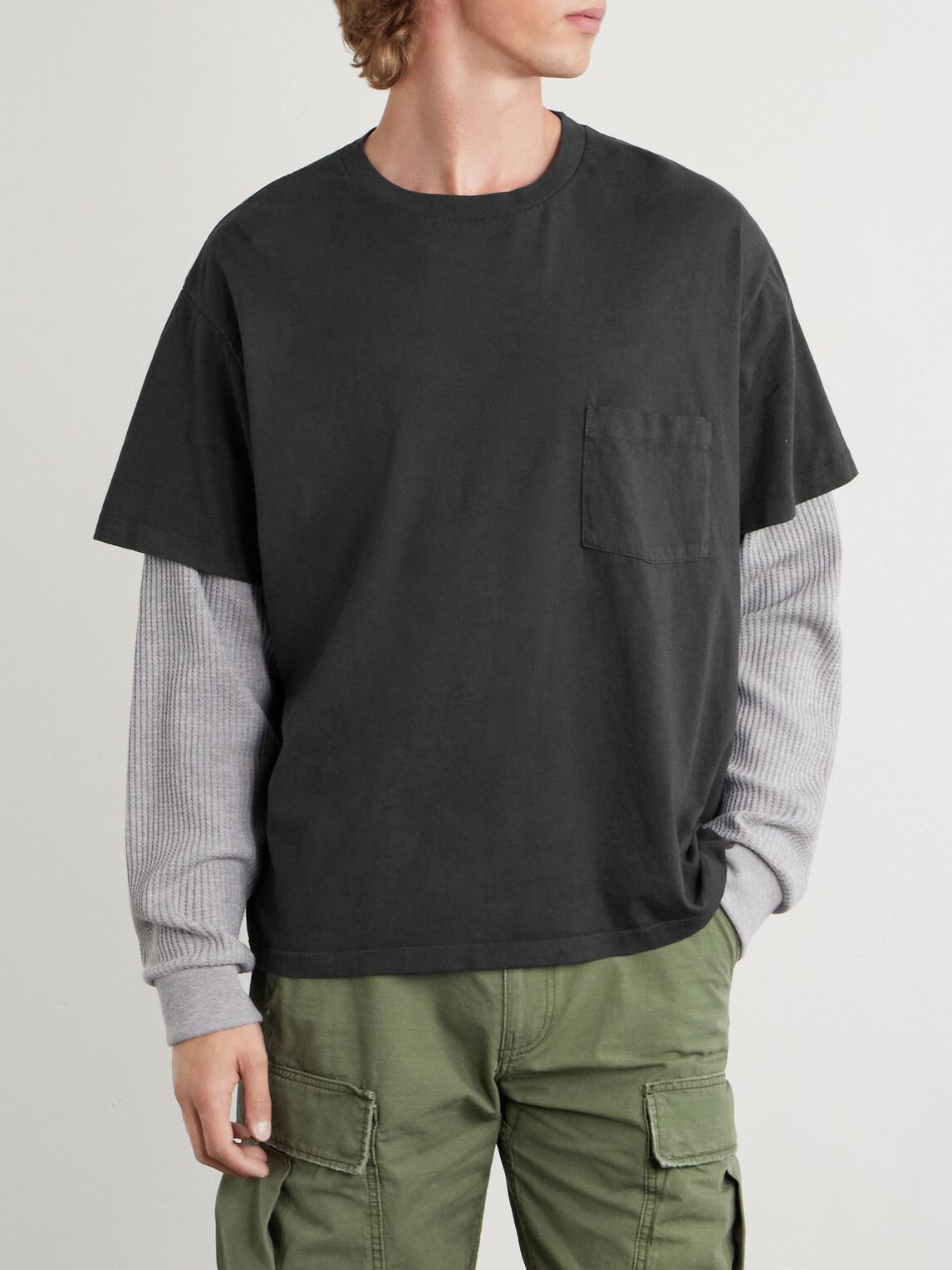 Cherry Los Angeles - Waffle-Trim Cotton-Jersey T-Shirt - Black