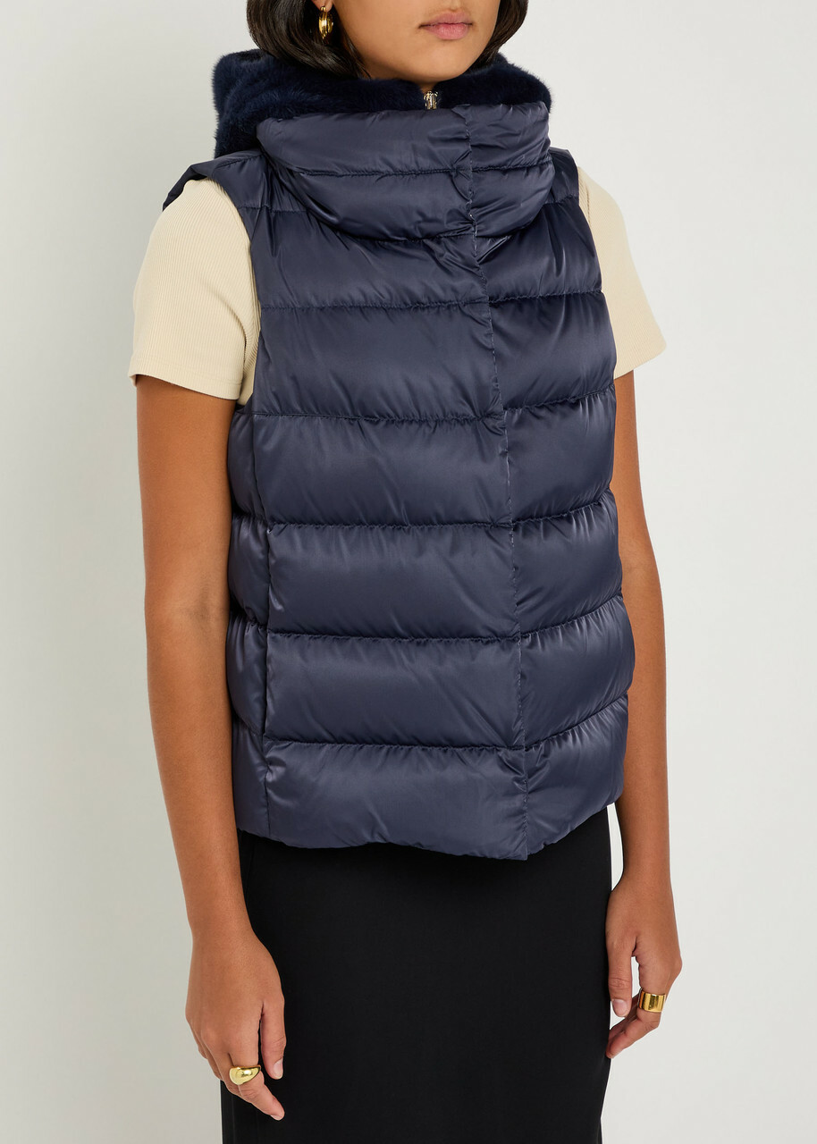 Herno Quilted Hooded Shell and Faux fur Gilet Blue