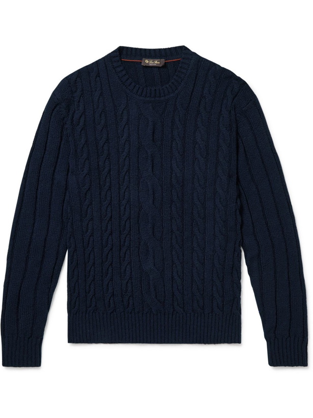 Photo: Loro Piana - Slim-Fit Cable-Knit Cotton Sweater - Blue