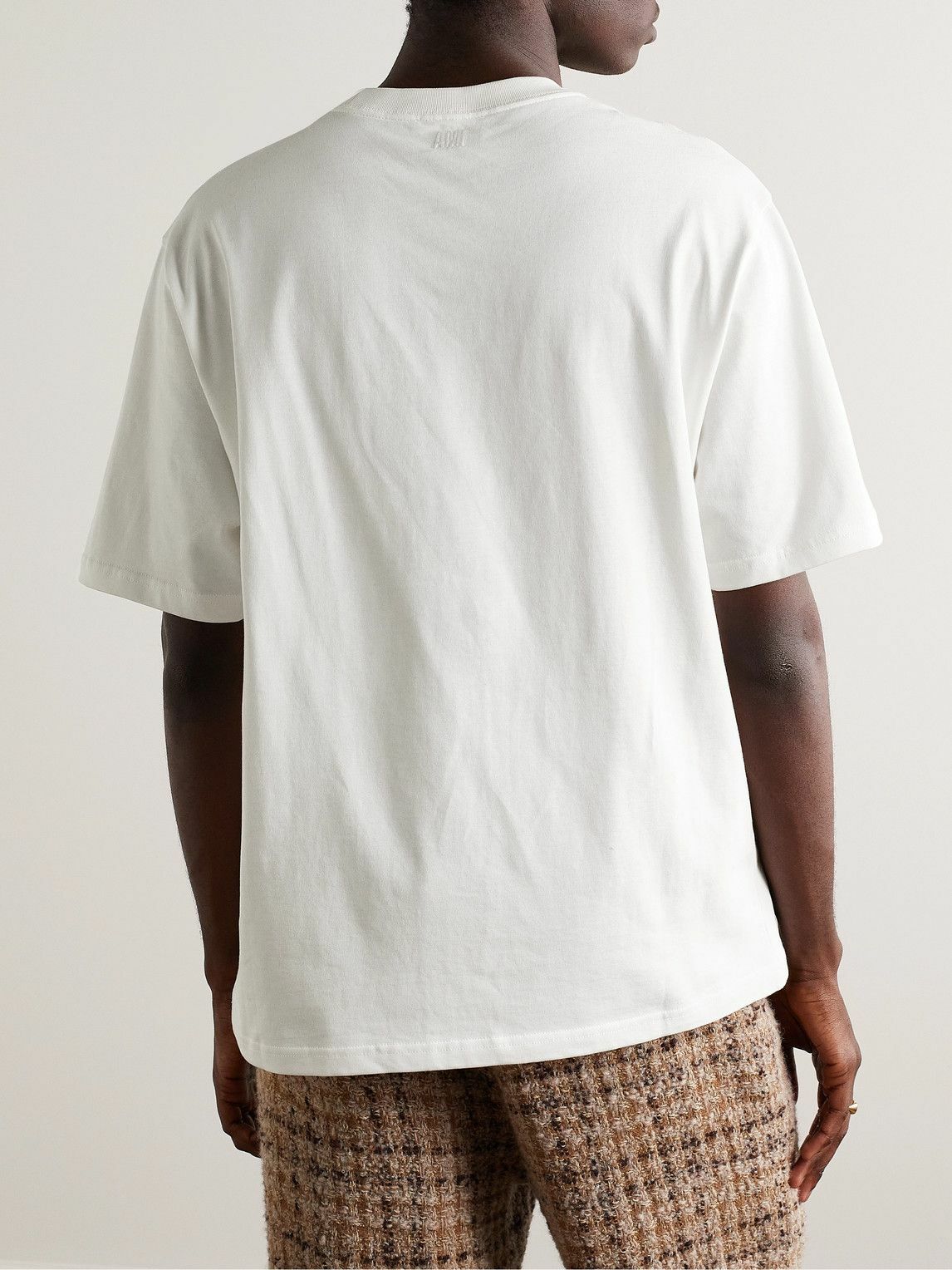 AMI PARIS - Logo-Embroidered Cotton-Jersey T-Shirt - White