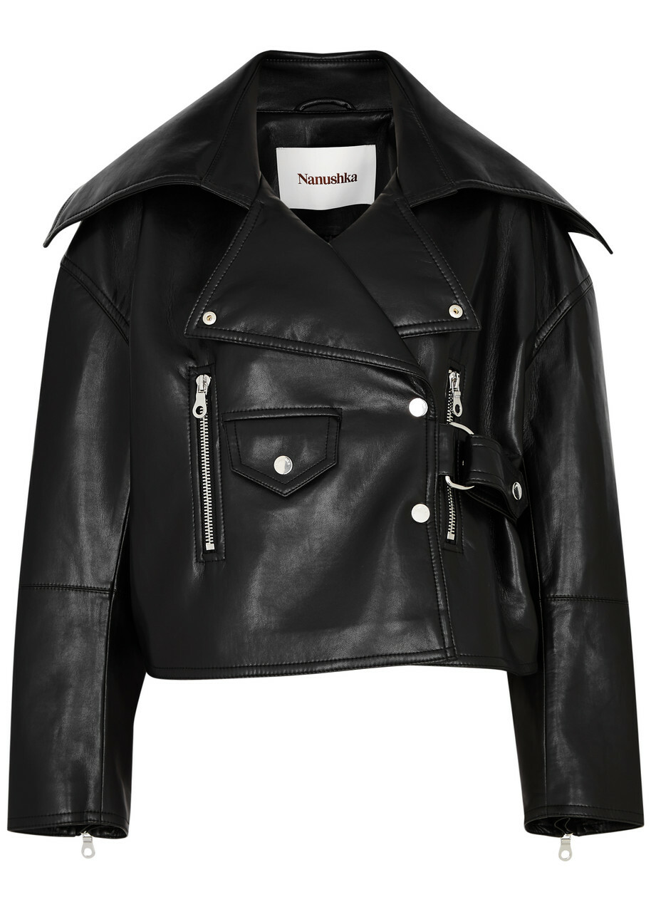 ジャケット NANUSHKA Black Synthetic Leather Jemma Jacket Jemma - Bonded Shearling Jacket - Cornstalk/Black – Nanushka