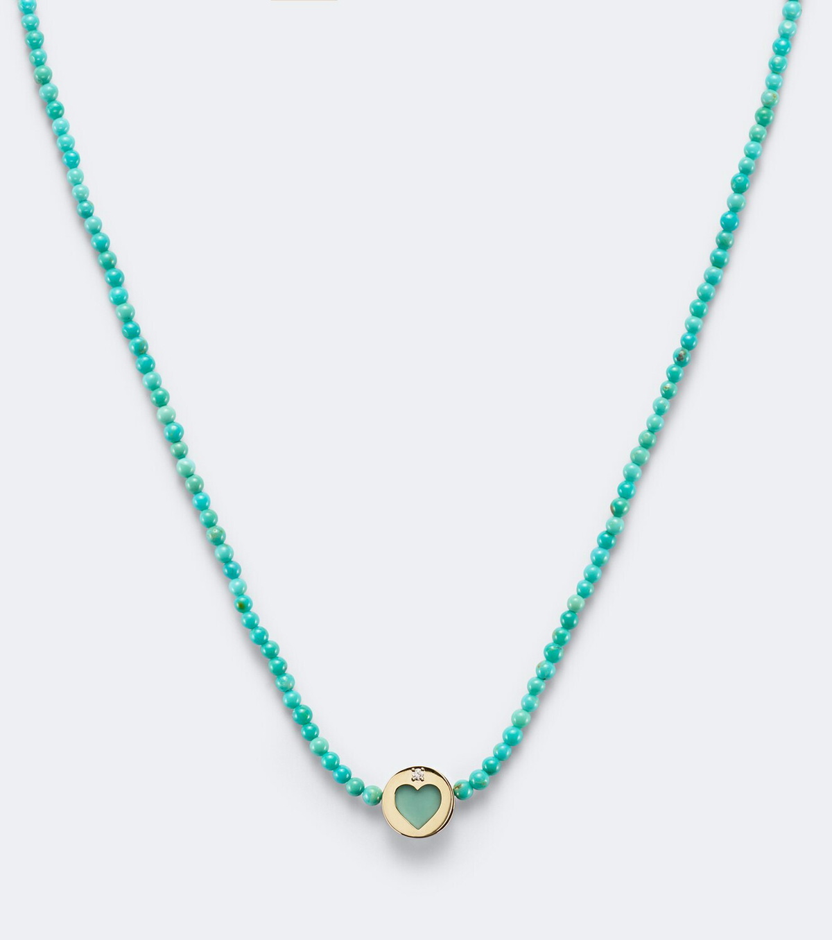 Sydney Evan Icon Heart 14kt gold beaded necklace with turquoise and diamond