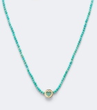Sydney Evan Icon Heart 14kt gold beaded necklace with turquoise and diamond