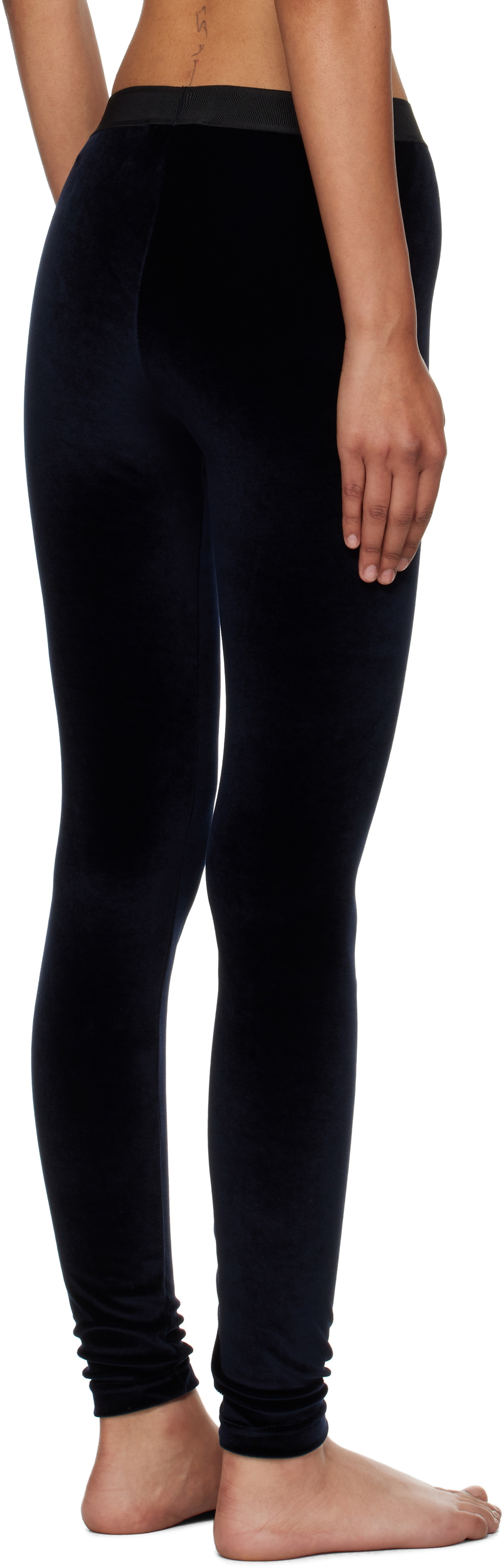 TOM FORD Navy Lustrous Velour Signature Leggings