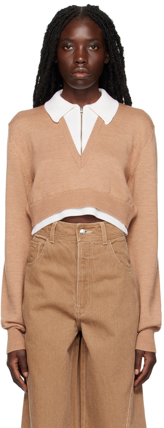 Elleme Beige Zip Collar Sweater