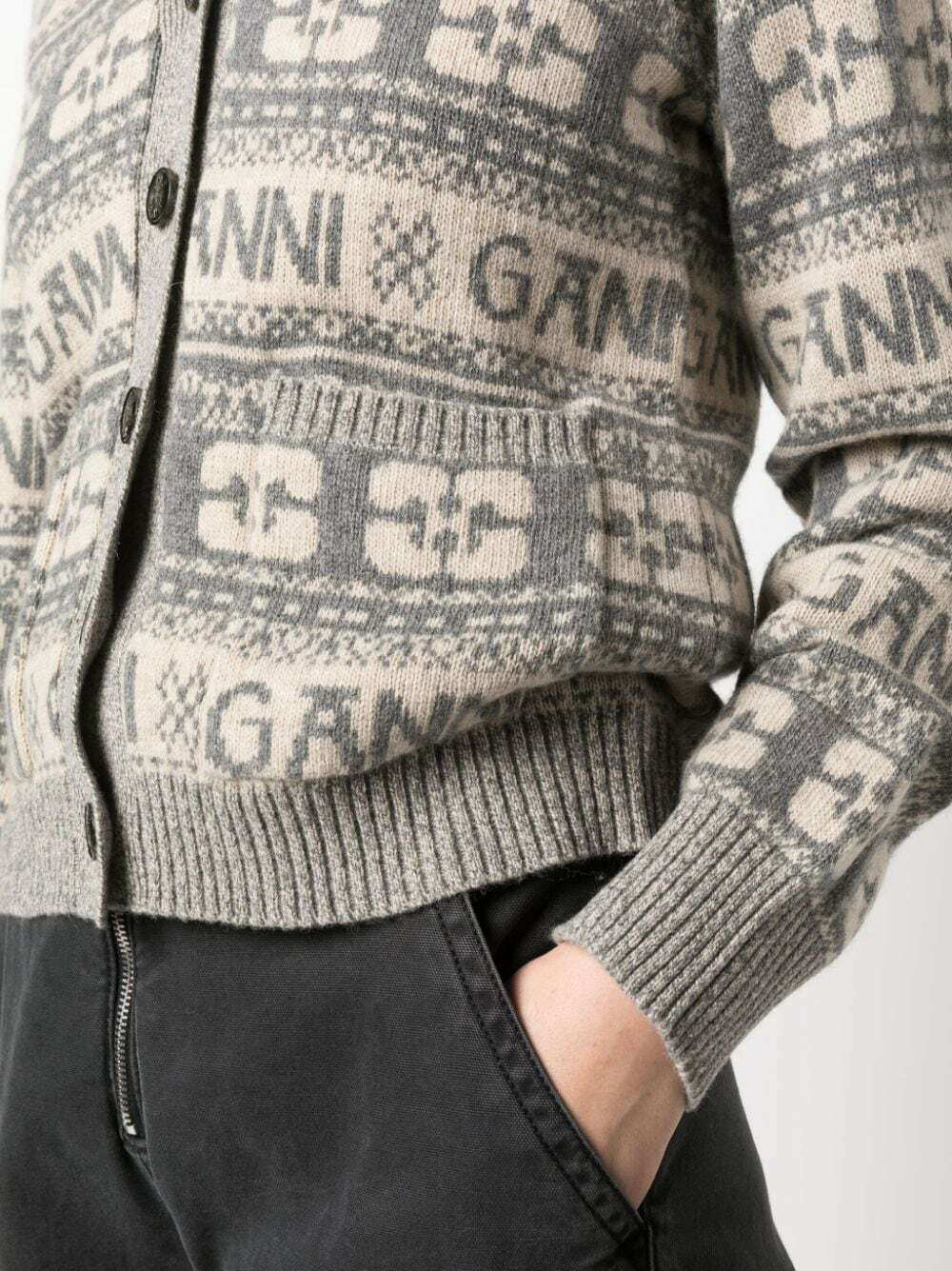 GANNI Logo Wool Blend Cardigan GANNI