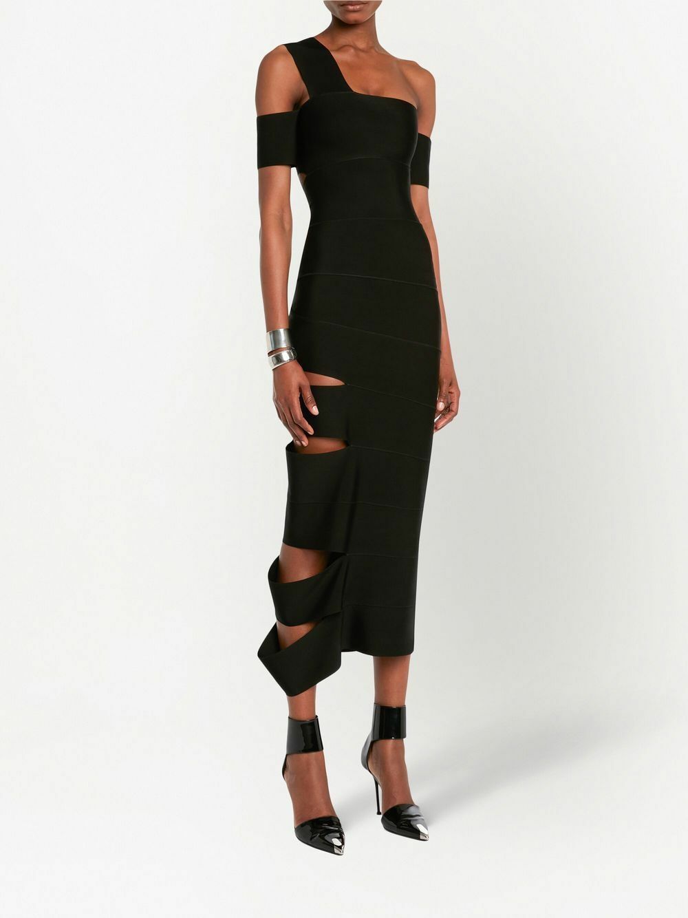 knee length dresses for ladies One-Shoulder Long Sleeve Bandage Midi Dress – Chis Choices