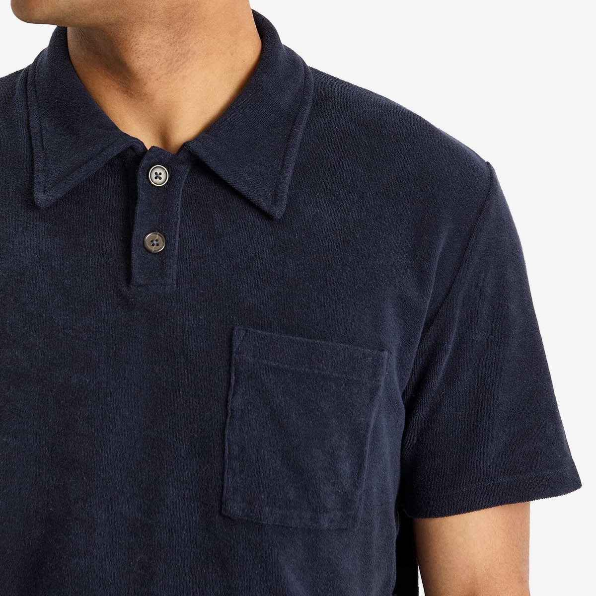 Universal Works Men's Newlyn Light Weight Terry Polo in Bright Navy