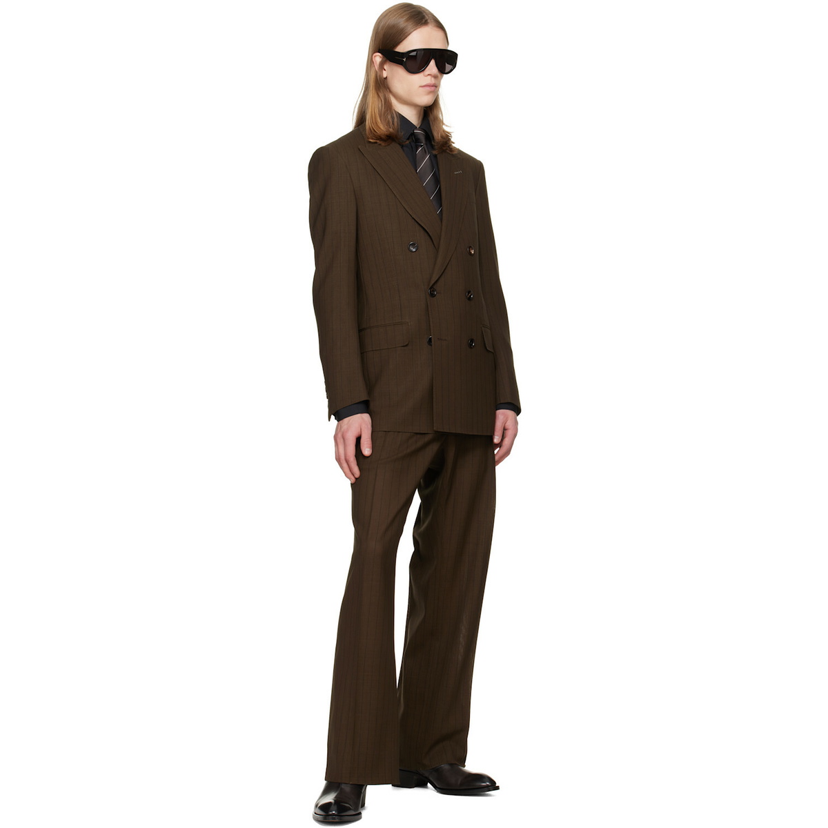 TOM FORD Brown Light Fresco Stripe Wide Leg Trousers
