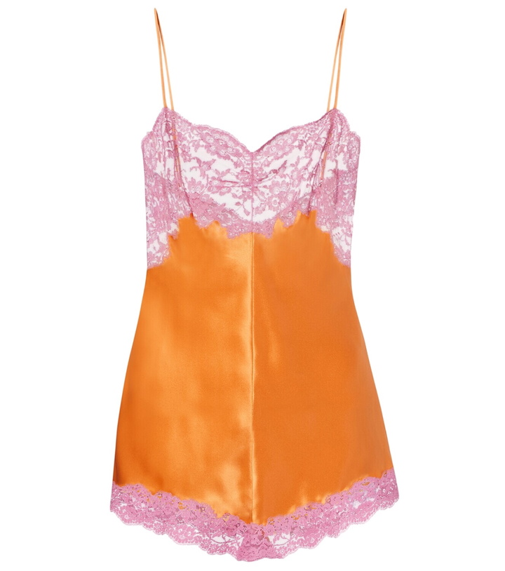 Photo: Saint Laurent Lace-trimmed silk satin bodysuit