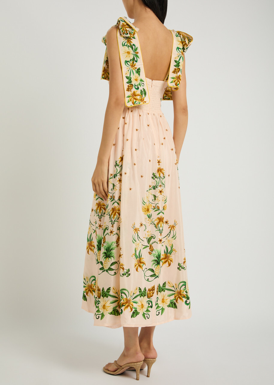Farm Rio Botanical Beauty Floral Cotton-blend Midi Dress Pink