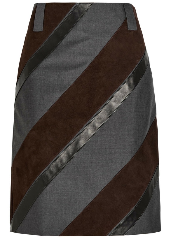Photo: Versace Panelled Leather and Mohair-blend Knee-length Skirt Grey