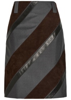 Versace Panelled Leather and Mohair-blend Knee-length Skirt Grey