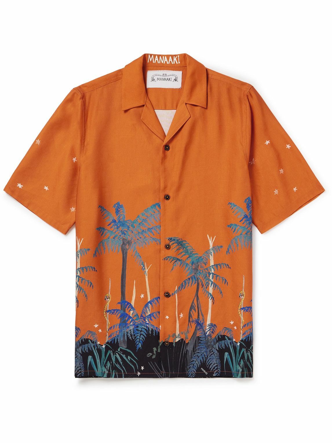 MANAAKI - Mana Camp-Collar Printed Lyocell and Linen-Blend Shirt - Orange