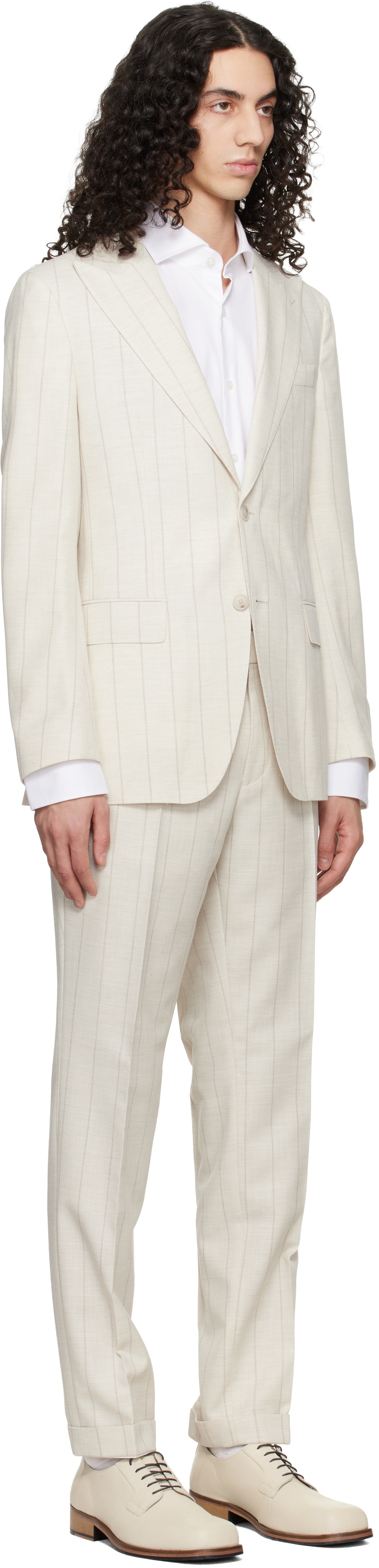BOSS Off-White Two-Piece Slim-Fit Cotton Wool Suit