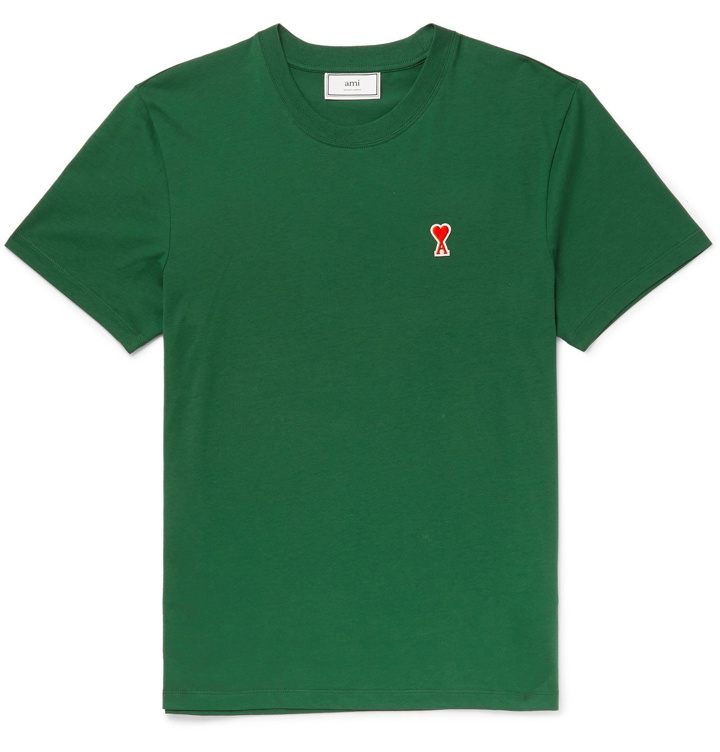 Photo: AMI - Logo-Appliquéd Organic Cotton-Jersey T-Shirt - Green